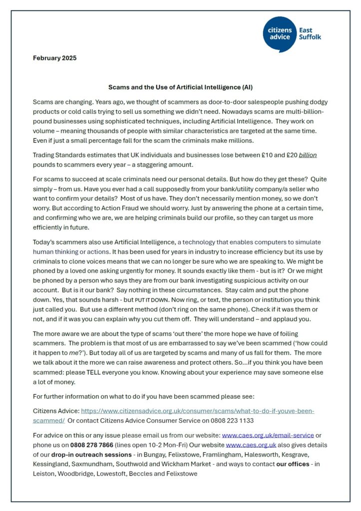 AI Scams - February 2025 1 AI Scams Feb 25