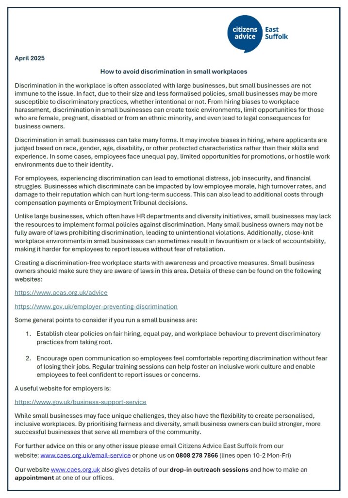 How to avoid discrimination in small workplaces - April 2025 1 Small business discrimination April 2025