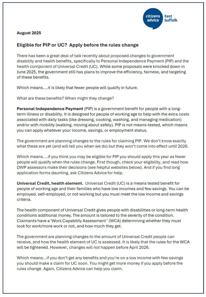 Disability and health benefits August 2025 1