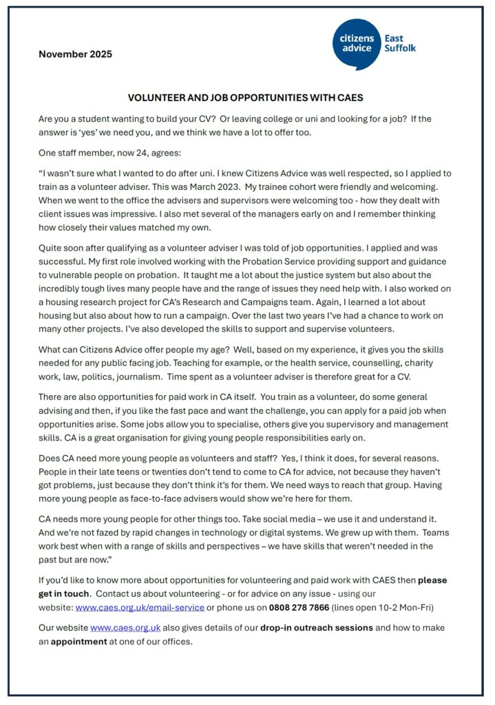 Job opportunities with CAES November 2025